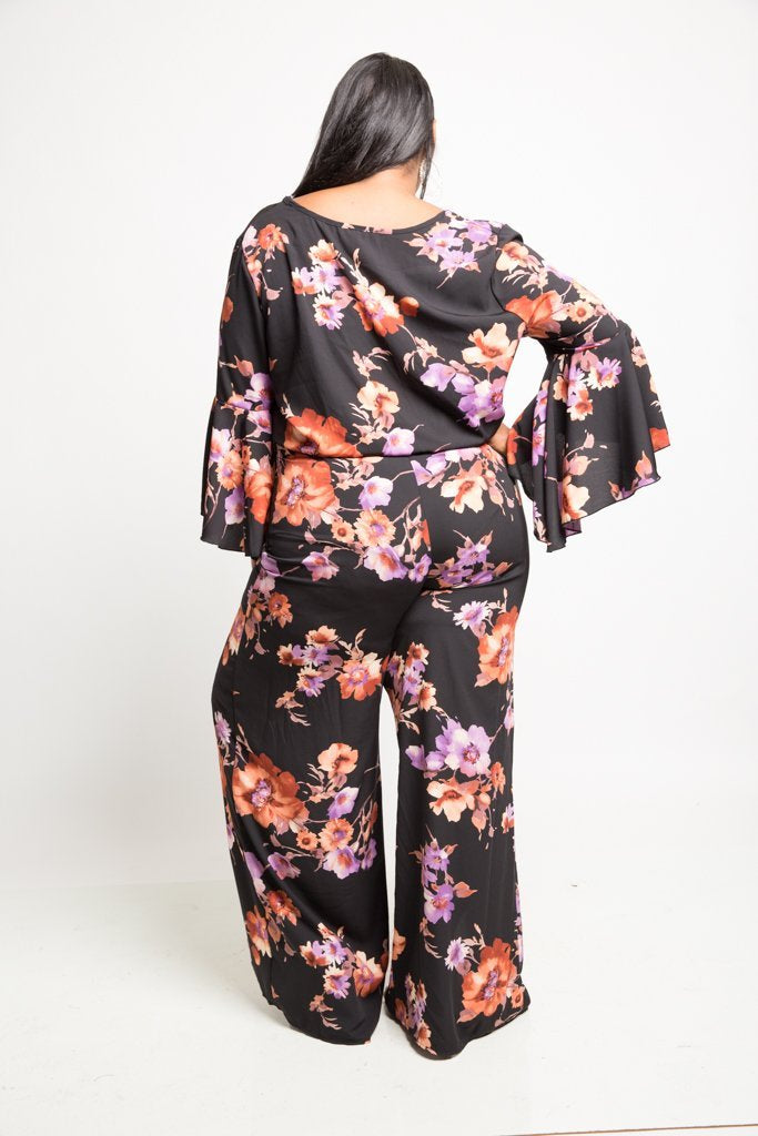 Plus Size Woven Floral Matching Pants Set