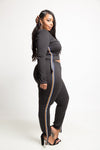 Plus Size Lace Up Top and Jogger Set