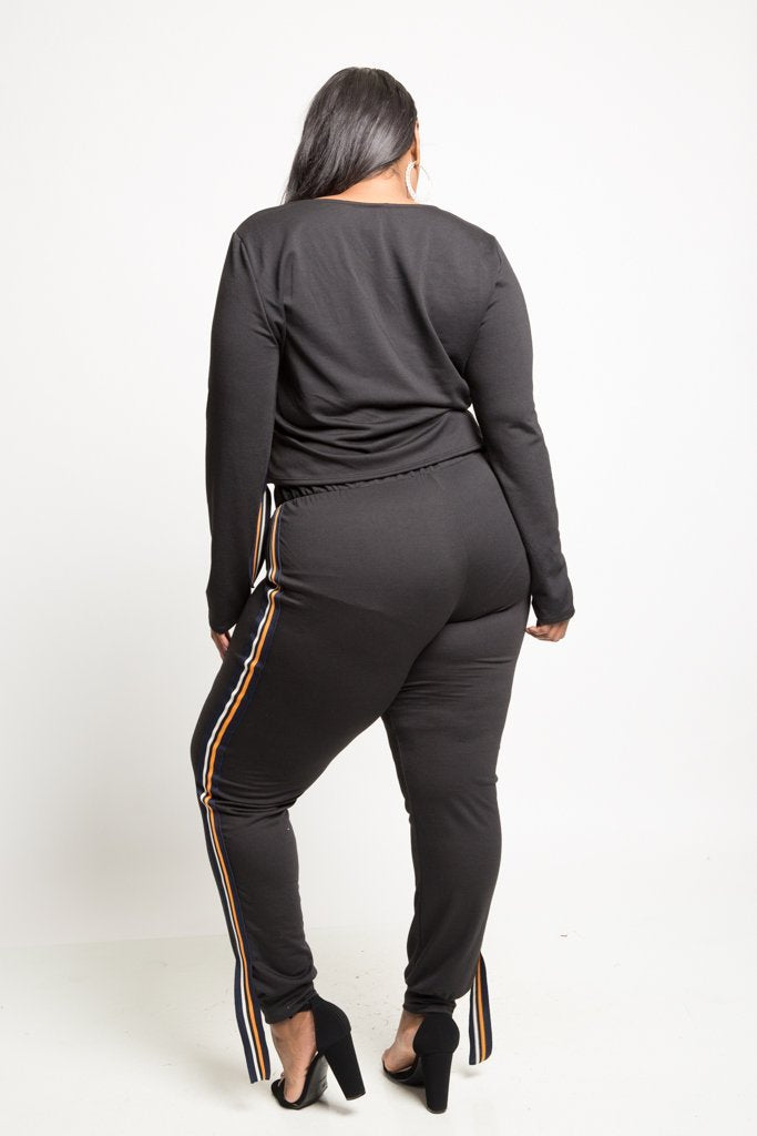 Plus Size Lace Up Top and Jogger Set