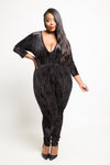 Plus Size V-Neck Velvet Jumpsuit