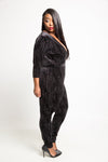 Plus Size V-Neck Velvet Jumpsuit