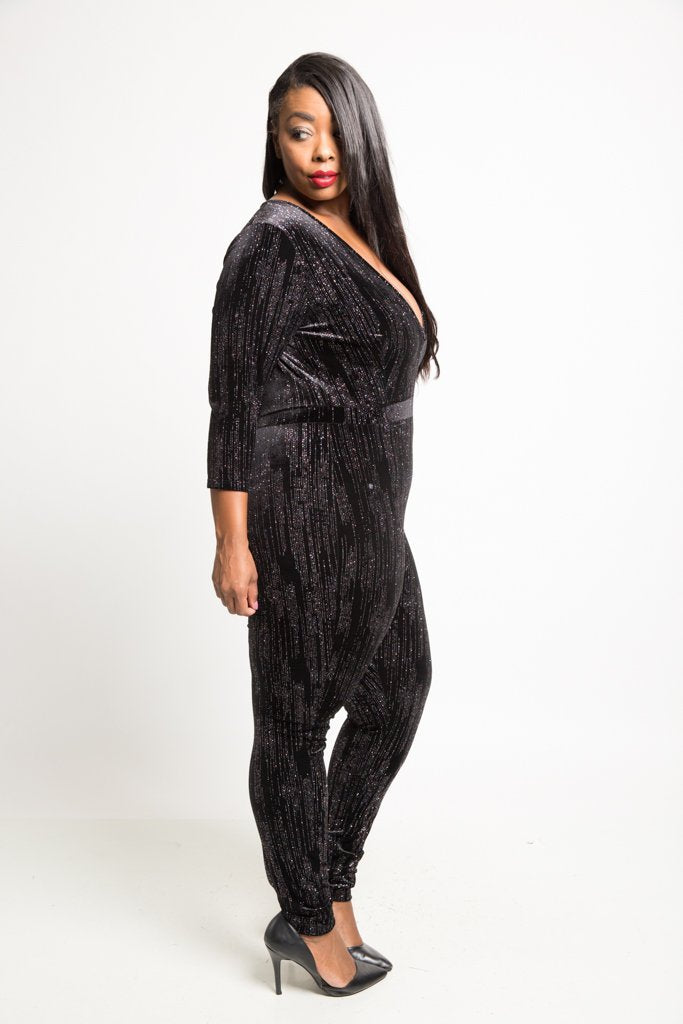 Plus Size V-Neck Velvet Jumpsuit