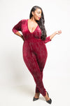 Plus Size V-Neck Velvet Jumpsuit