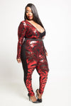 Plus Size Sparkling Deep V-Neck Sequin Jumpsuit