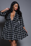 Plus Size Grid Fashion Skater Dress