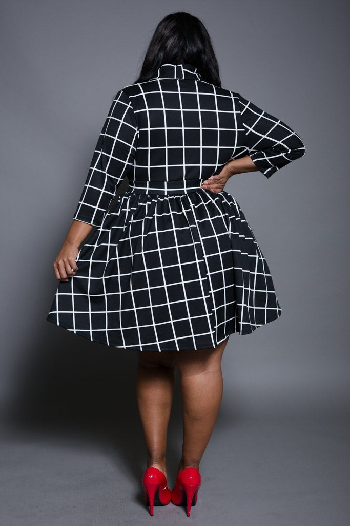 Plus Size Grid Fashion Skater Dress