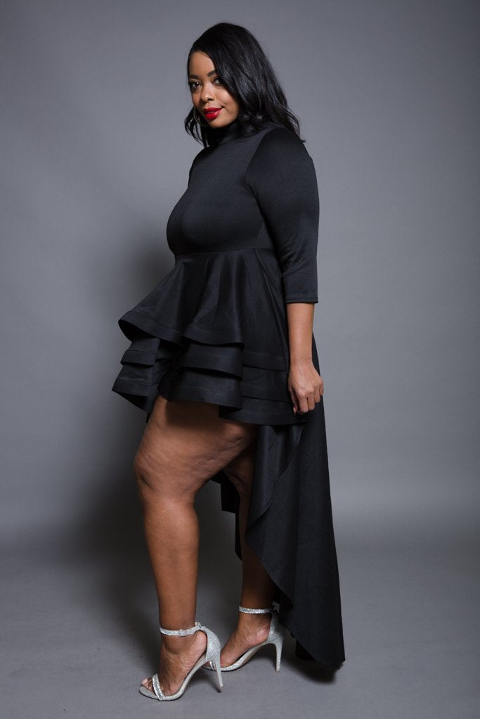 Plus Size Designer Turtle Neck High Low Dress