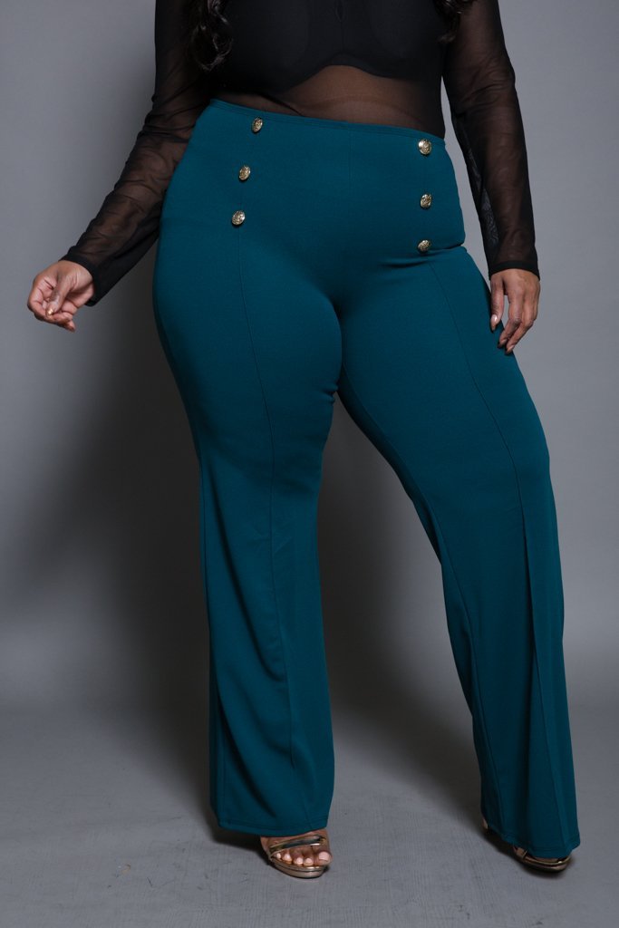 Plus Size Classic Gold Button High Waist Pants