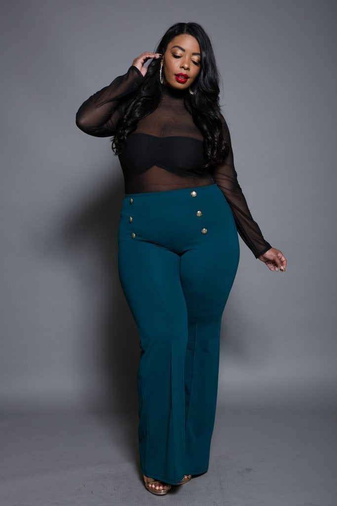 Plus Size Classic Gold Button High Waist Pants