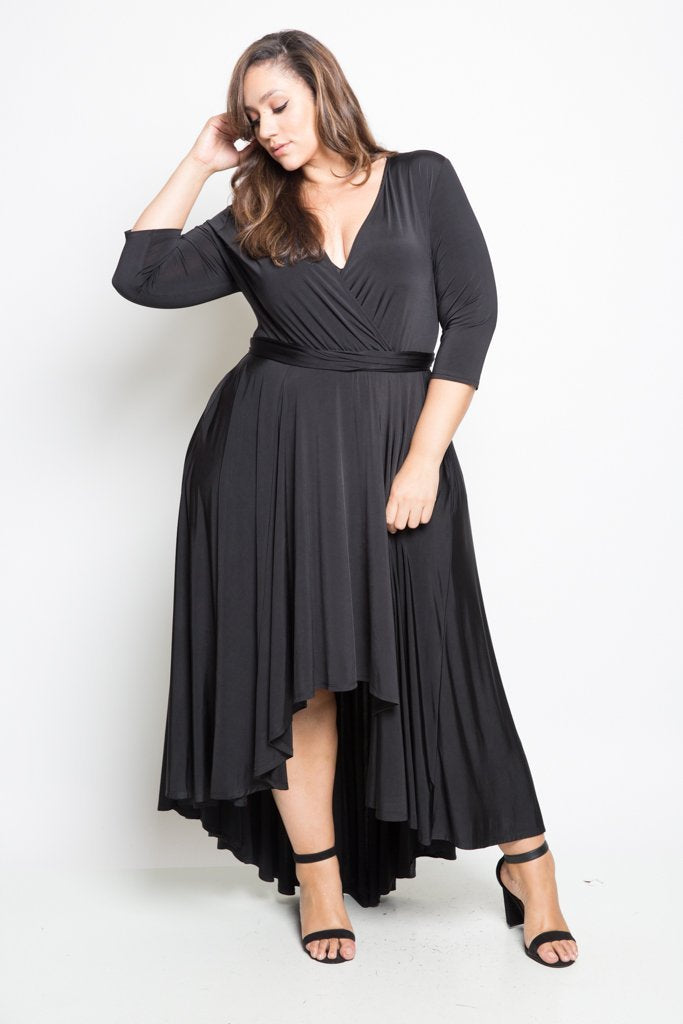 Plus Size Flowy Hi-lo Surplice Midi Dress