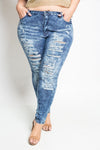 Plus Size Designer Distressed Skinny Jeans