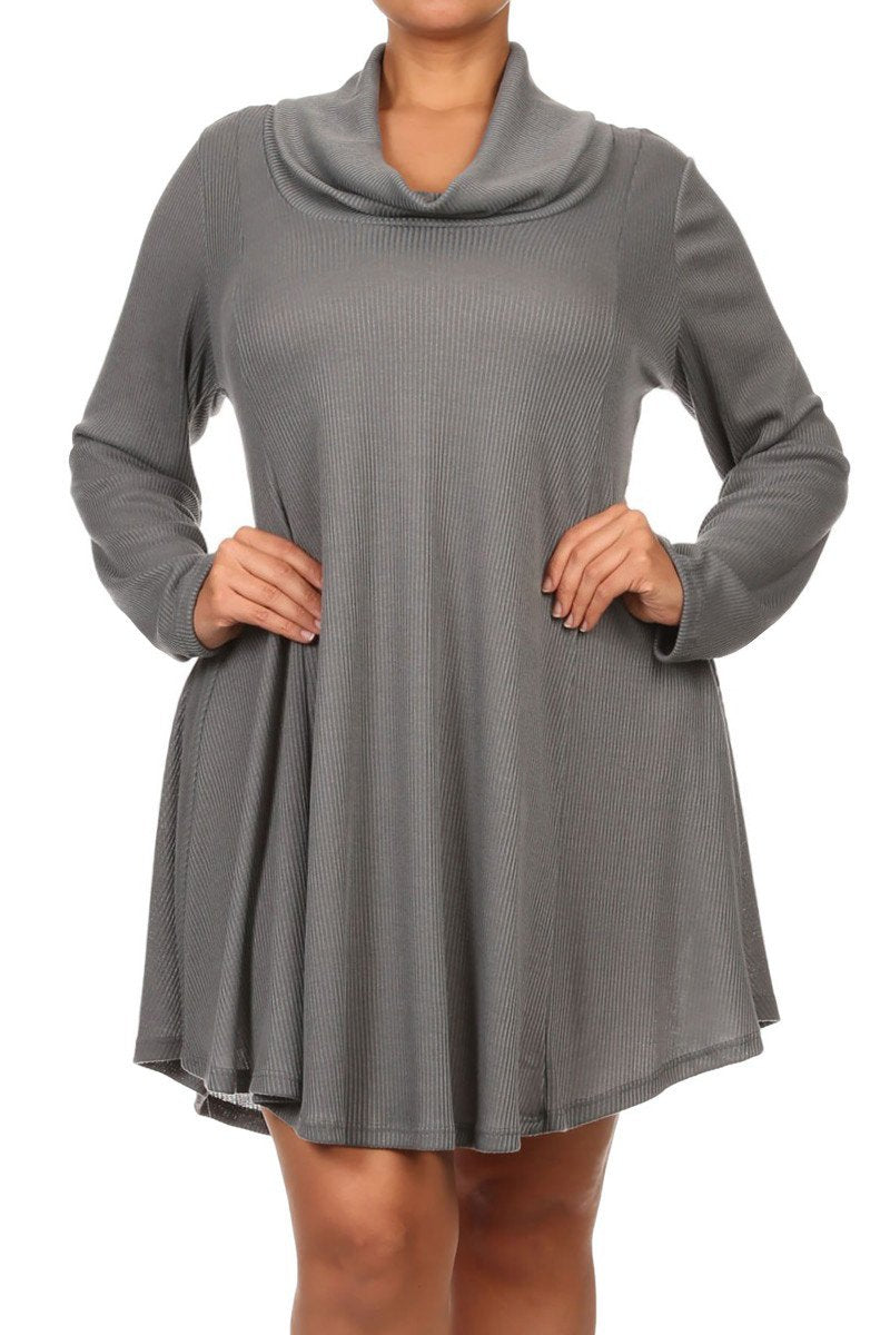 Plus Size Cowl Neck Sweater Knit Tunic Dress
