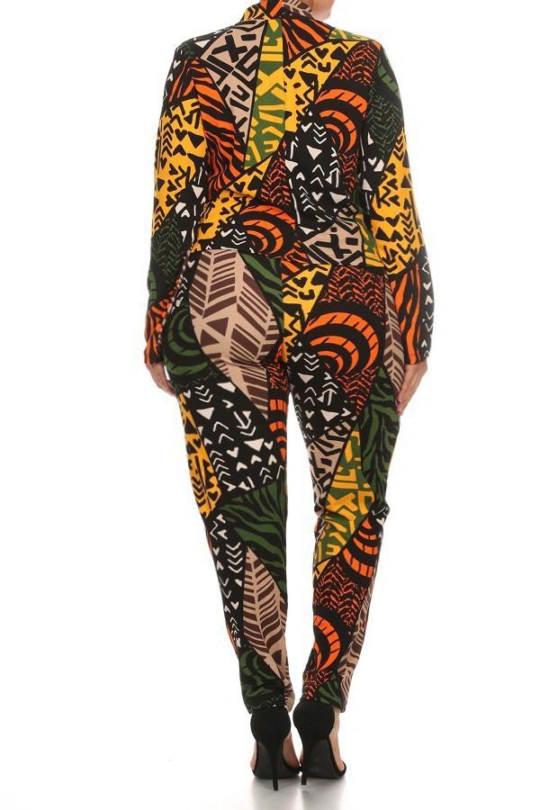 Vivid Tribal Print Plus Size Blazer Pants Set
