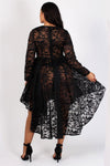 See Through Detailed Hi Lo Lace Plus Size Dress