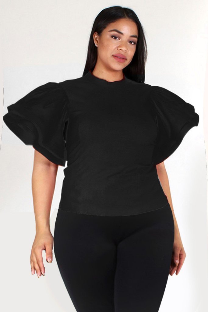 Plus Size SUPER TECHNO Glam Ruffled Sleeve Top