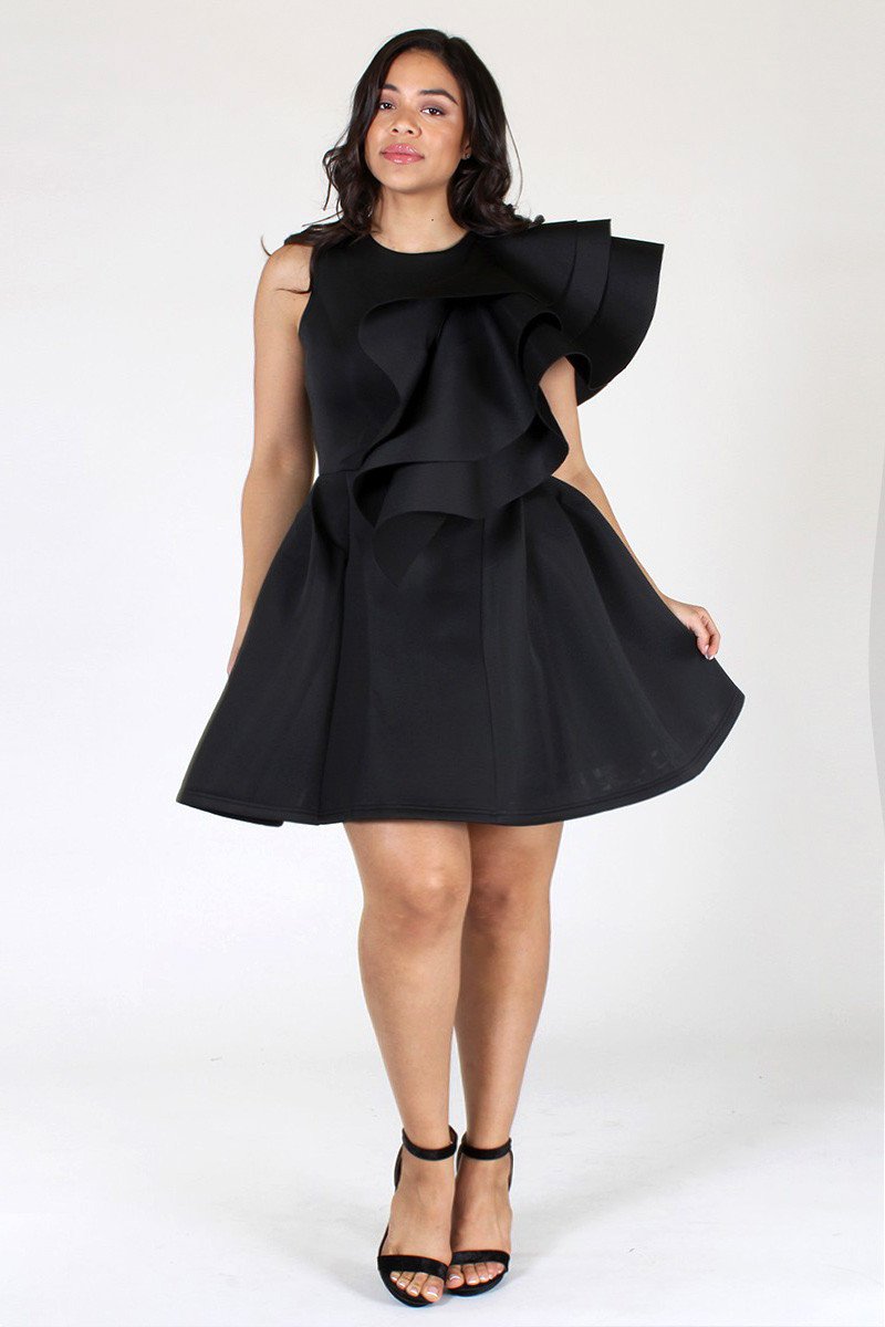 Plus Size Runway Tiered Techno Solid Dress