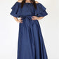 Plus Size Stunning Flounce Neckline Denim Maxi Dress