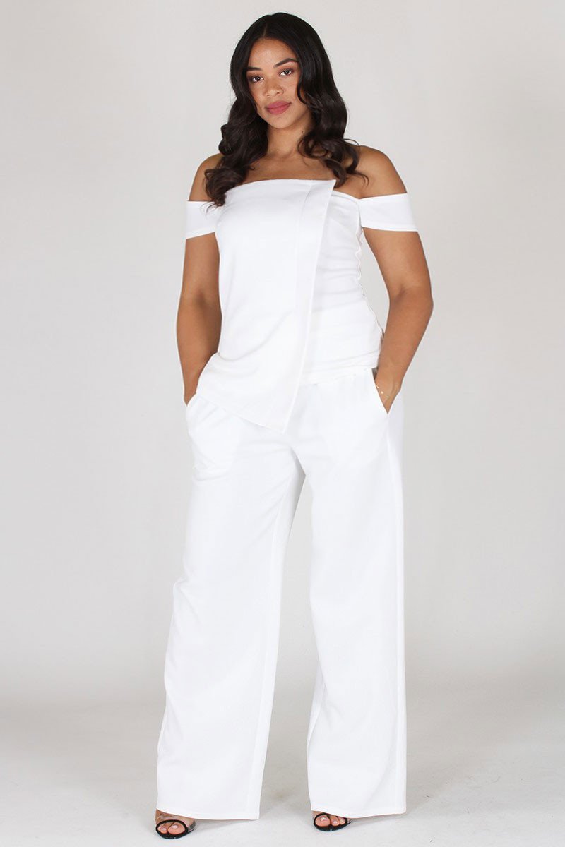 Plus Size Chic Off Shoulder Top and Bottom Set [SALE]