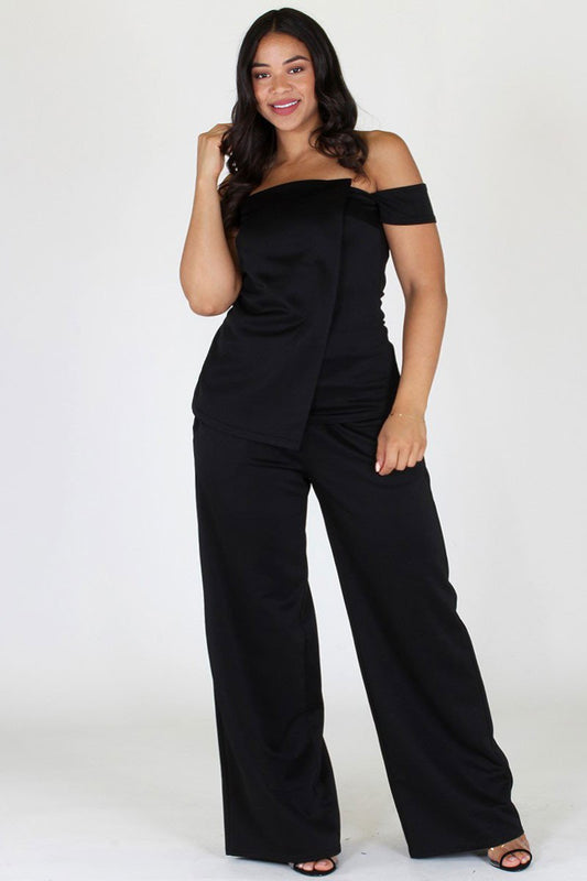 Plus Size Chic Off Shoulder Top and Bottom Set