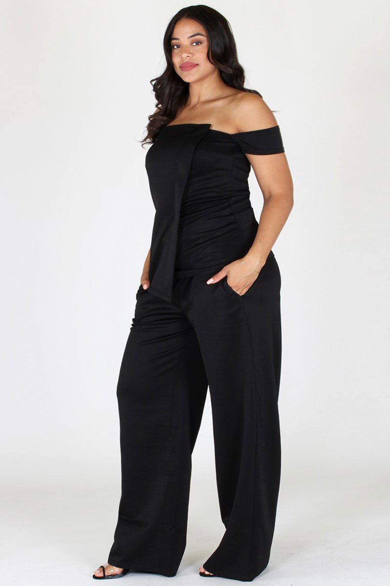 Plus Size Chic Off Shoulder Top and Bottom Set