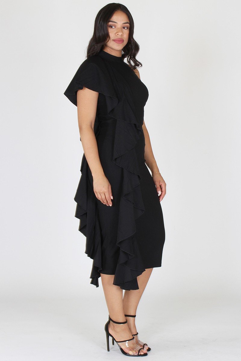 Plus Size Glam Sleeveless Ruffled Side Trim Dress