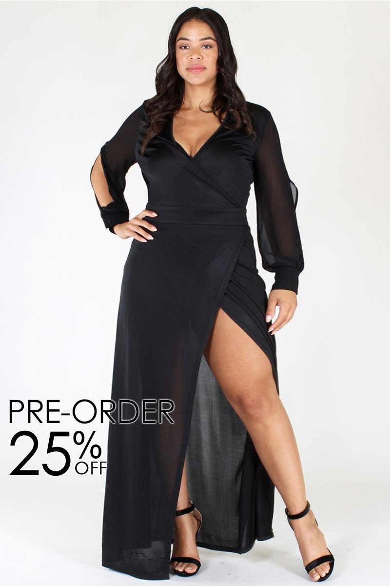 Plus Size Born Ready Wrap Around Mesh Sleeves Dress [PRE-ORDER 25% OFF]