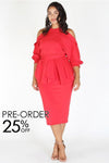 Plus Size Glow Up Off Shoulder Waist Tie Peplum Dress [PRE-ORDER 25% OFF]