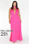Plus Size Glam Ribbon Neck Deep V Maxi Dress [PRE-ORDER 25% OFF]
