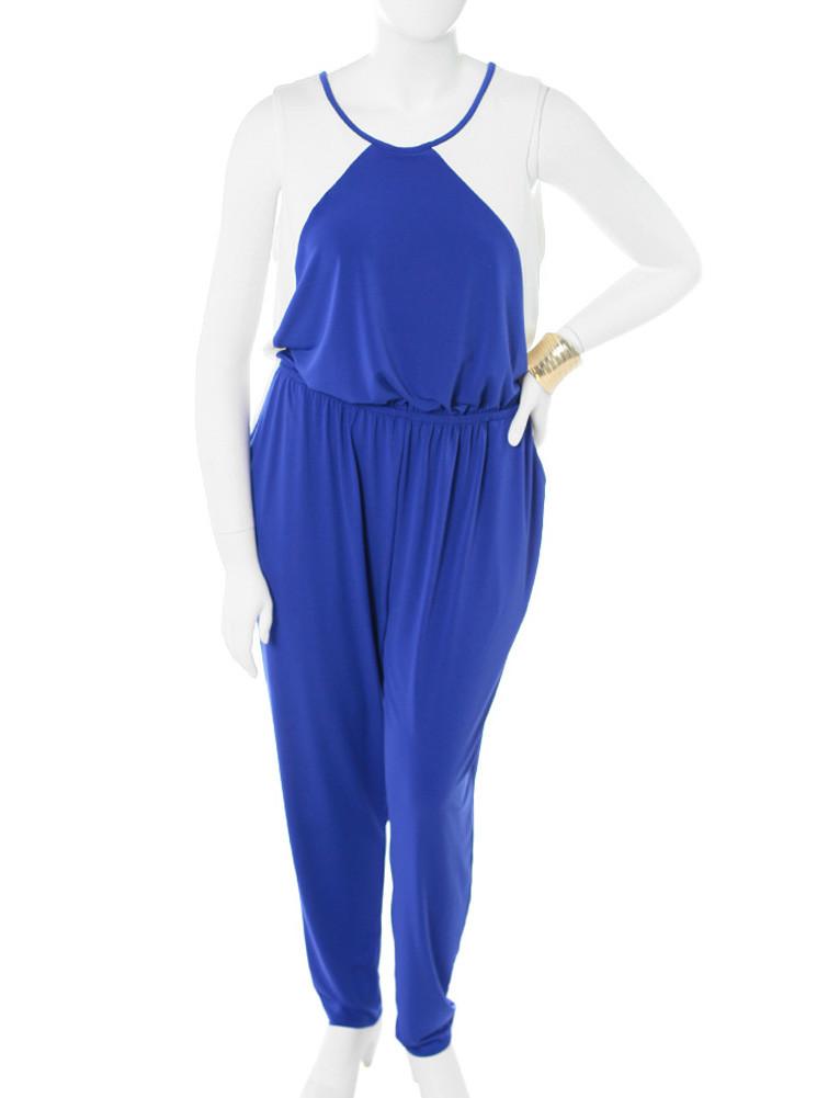 Plus Size Color Block Blue Jumpsuit