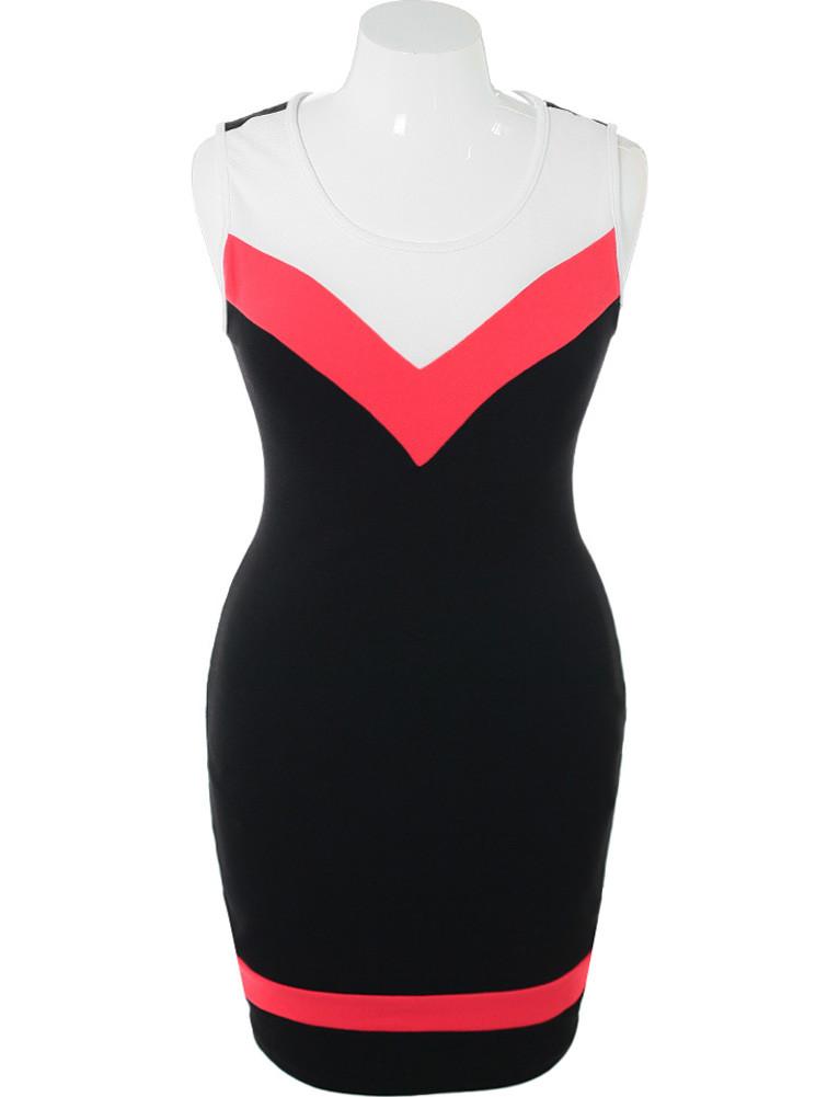 Plus Size Sexy Color Block Black Dress