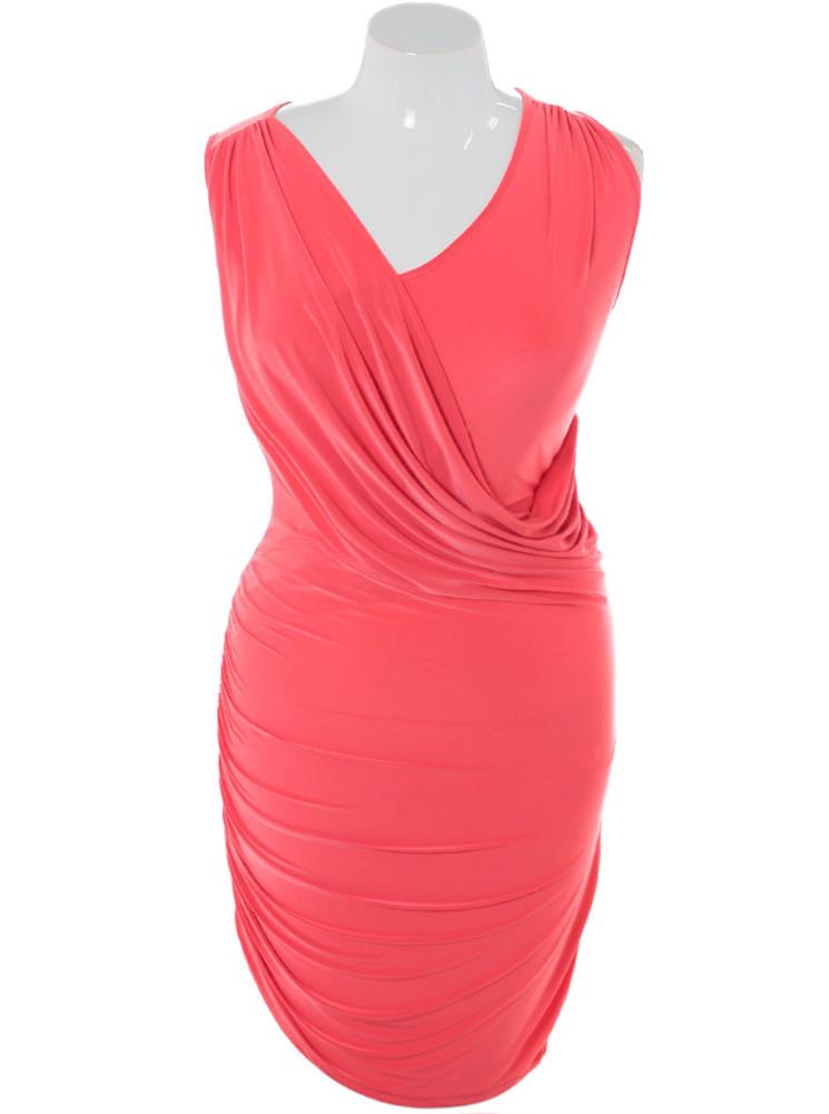 Plus Size Silky Draped Coral Dress