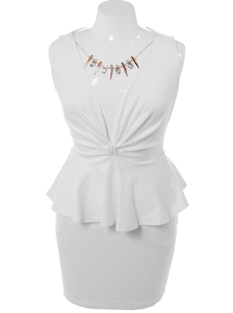 Plus Size Sweet Bow Peplum White Glam Dress