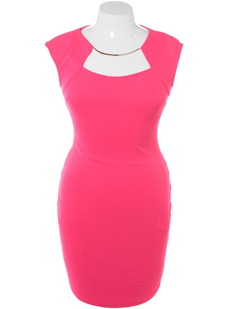 Plus Size Glam Necklace Pink Midi Dress