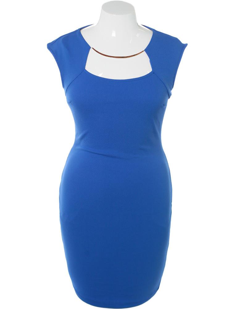 Plus Size Glam Necklace Blue Midi Dress