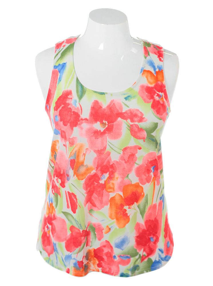 Plus Size Sexy Racer Back Floral White Top