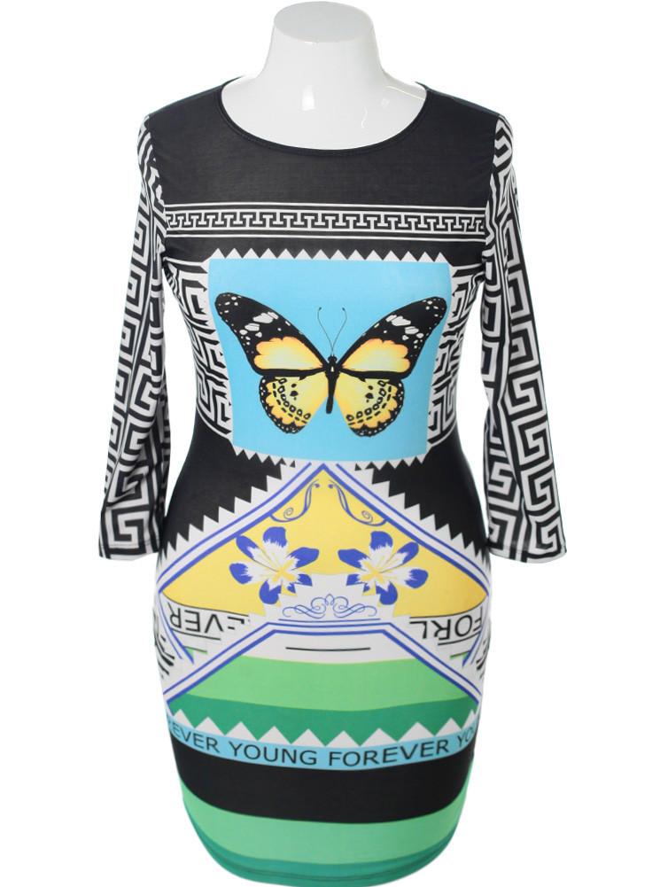Plus Size Silky Italian Butterfly Print Dress