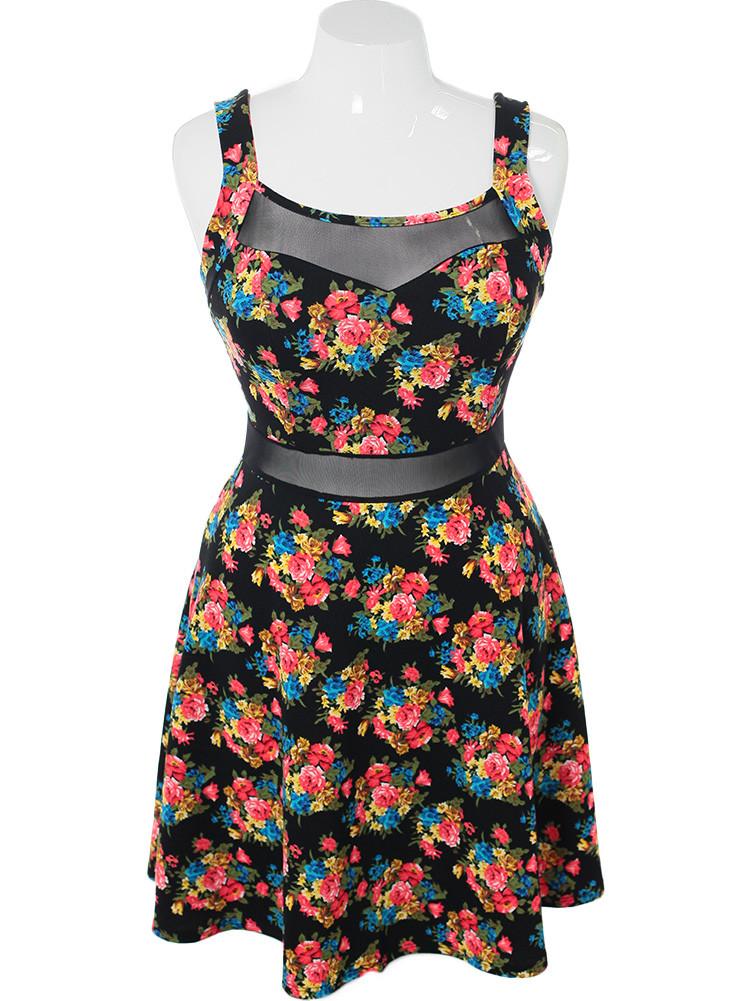 Plus Size Sweetheart Floral Mesh Black Dress