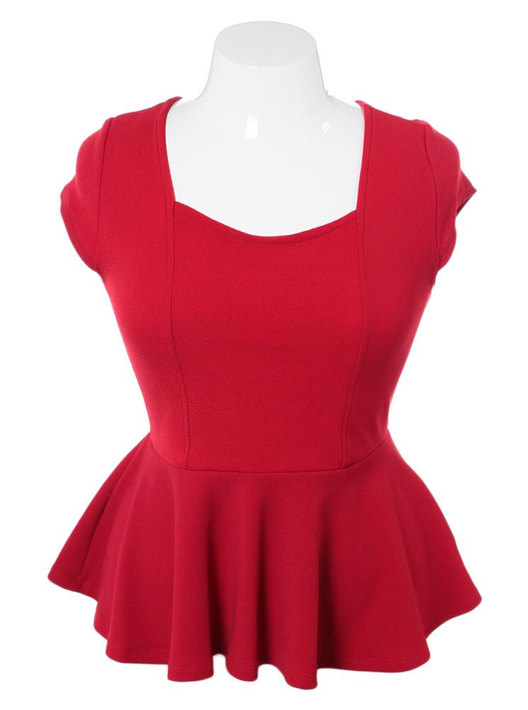 Plus Size Sexy Open Back Peplum Red Top