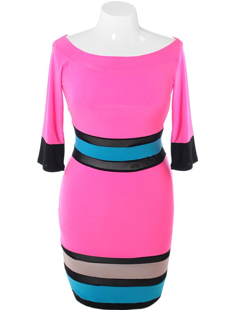 Plus Size Silky Scuba Mesh Pink Dress