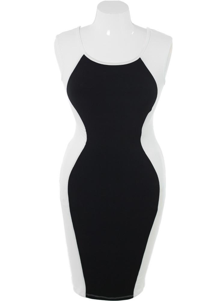 Plus Size Sexy Colorblock Midi White Dress