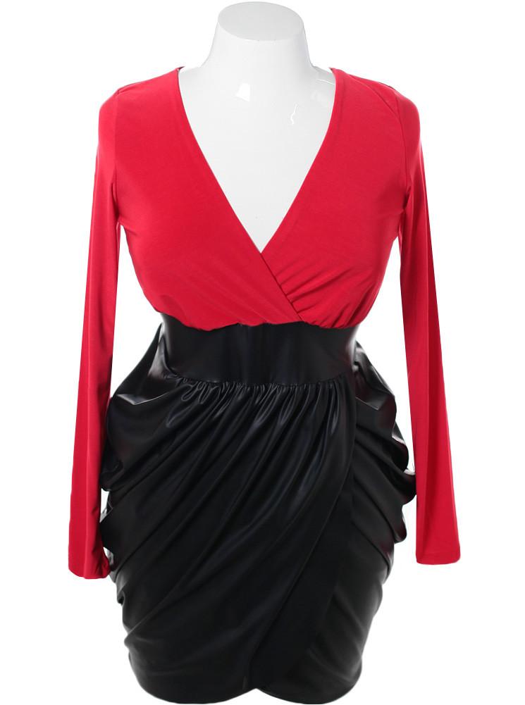 Plus Size Bubble Leather Skirt Red Dress