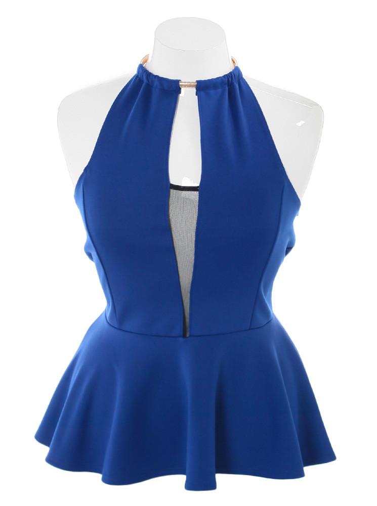 Plus Size Sultry Pursuit Peplum Blue Top