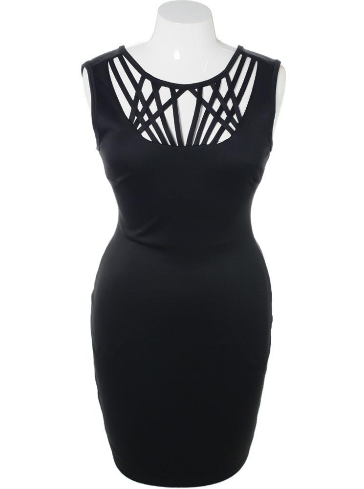 Plus Size Cut Out Lattice Black Dress