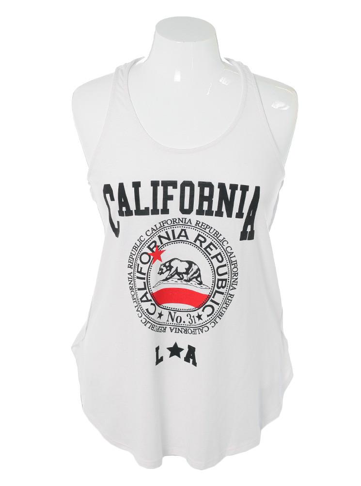 Plus Size Quality California White Tank Top