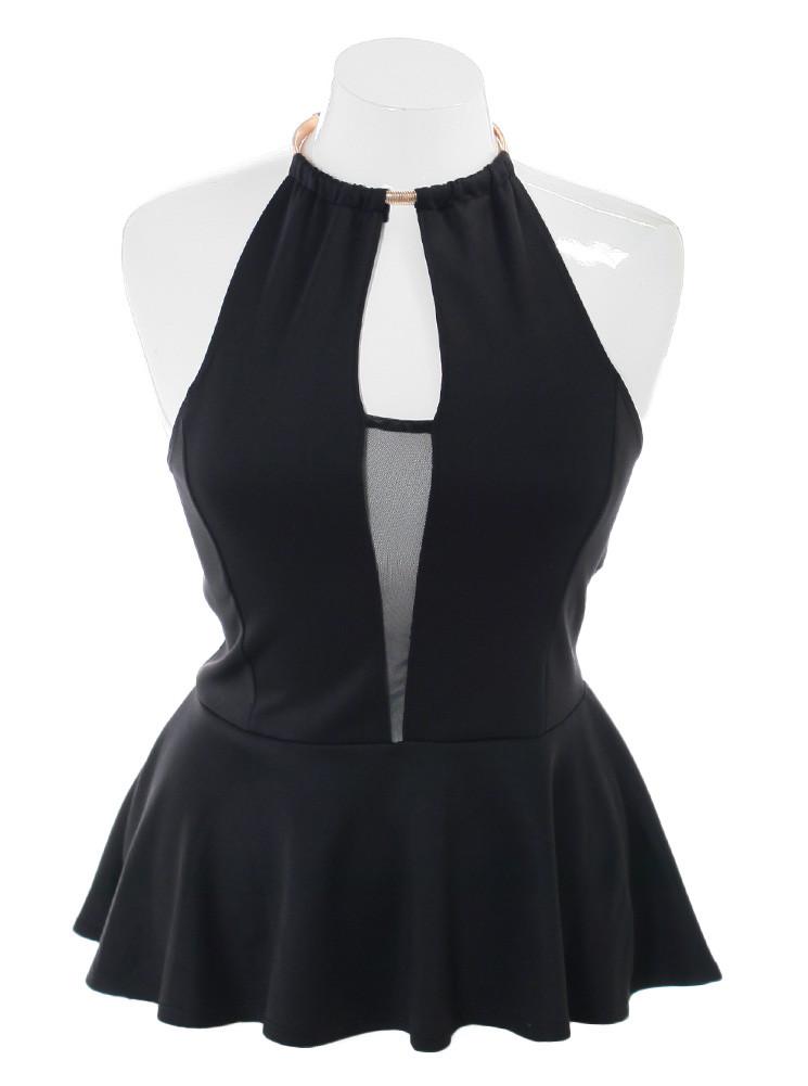 Plus Size Sultry Pursuit Peplum Black Top