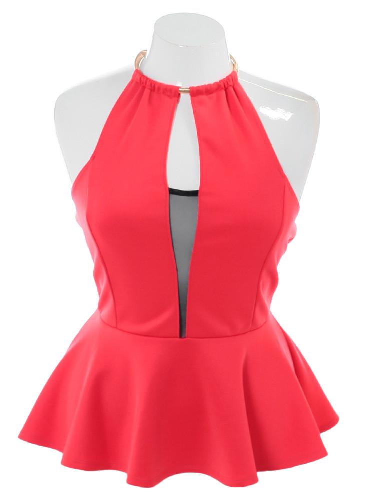 Plus Size Sultry Pursuit Peplum Coral Top