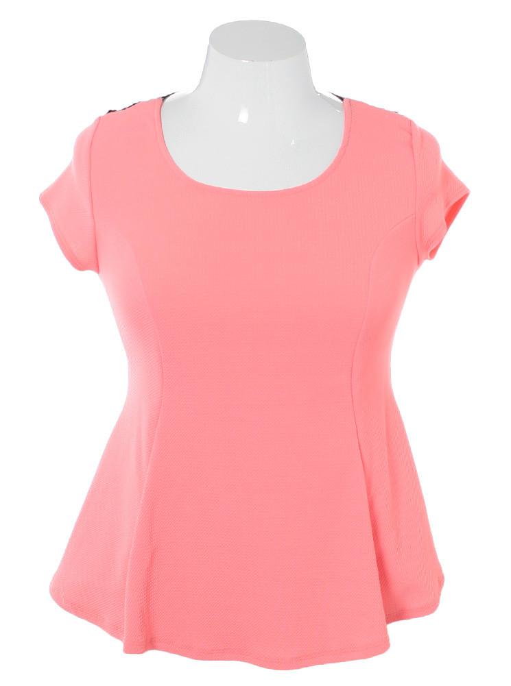 Plus Size See Through Back Flare Pink Top