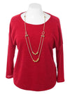 Plus Size Necklace Long Sleeve Red Top