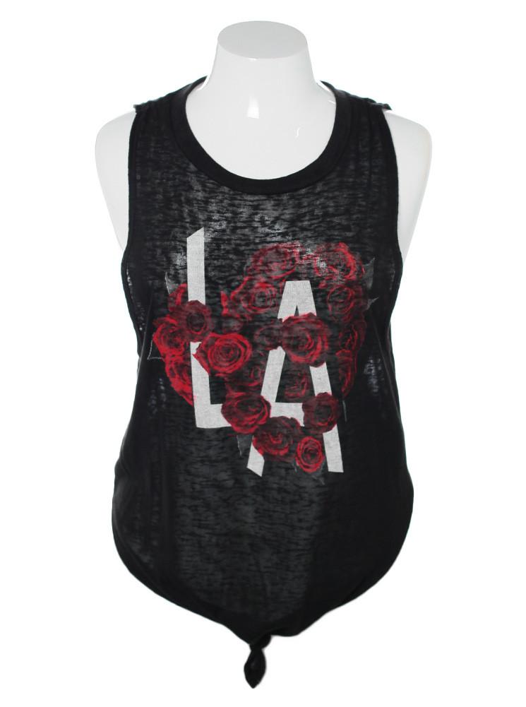 Plus Size Sleeveless LA Rose Black Top