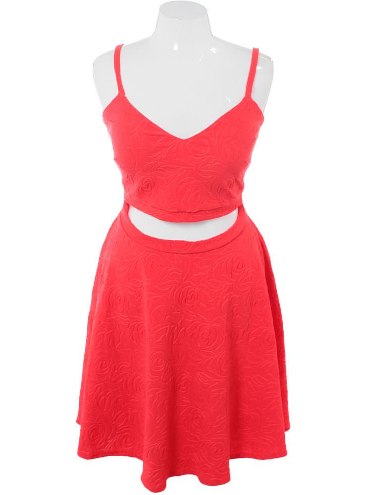 Plus Size Midriff Cut Out Floral Coral Dress